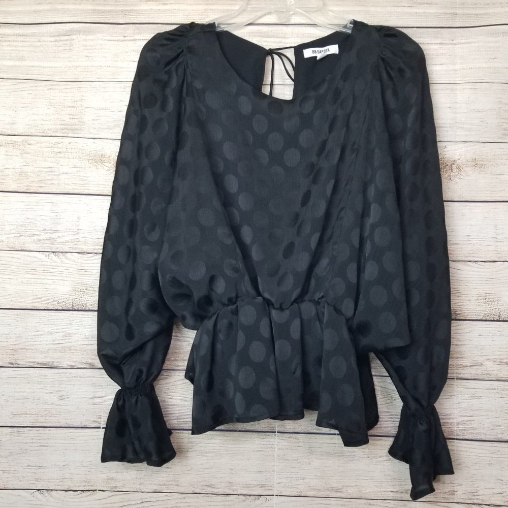 BB DAKOTA Dream Jacquard Dot Chiffon Black Blouse Size Small